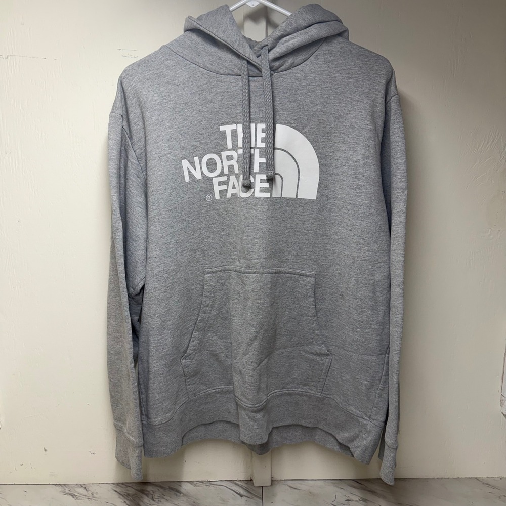The North Face Mens Half Dome Logo Hoodie Gray Fleece Pullover Large